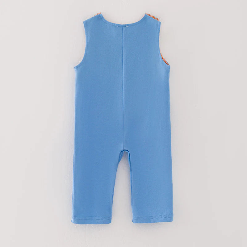 Blue Boys Halloween Ghost Embroidery Romper