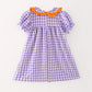 Girls Halloween Purple Plaid Embroidery Dress