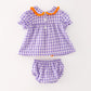 Girls Halloween Purple Plaid Embroidery Bloomer Set