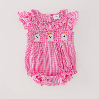 Pink Gingham Halloween Ghost Romper