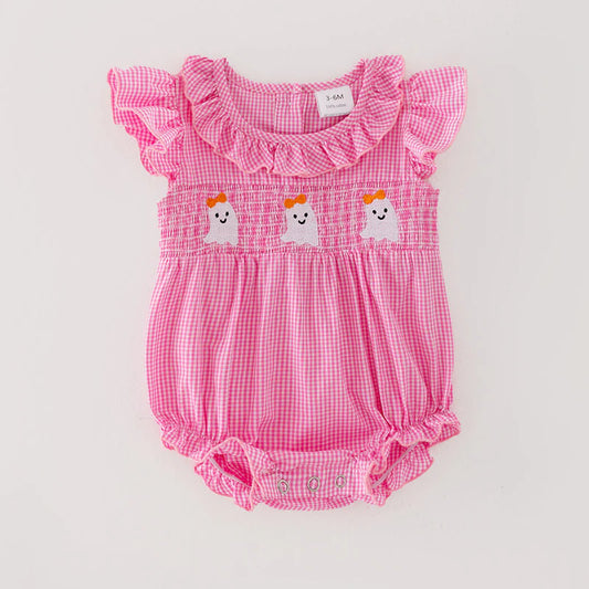Pink Gingham Halloween Ghost Romper