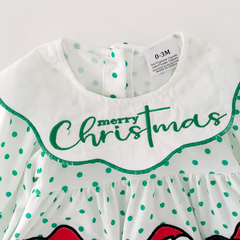 Baby Girls Christmas Cartoon Embroider Romper Set