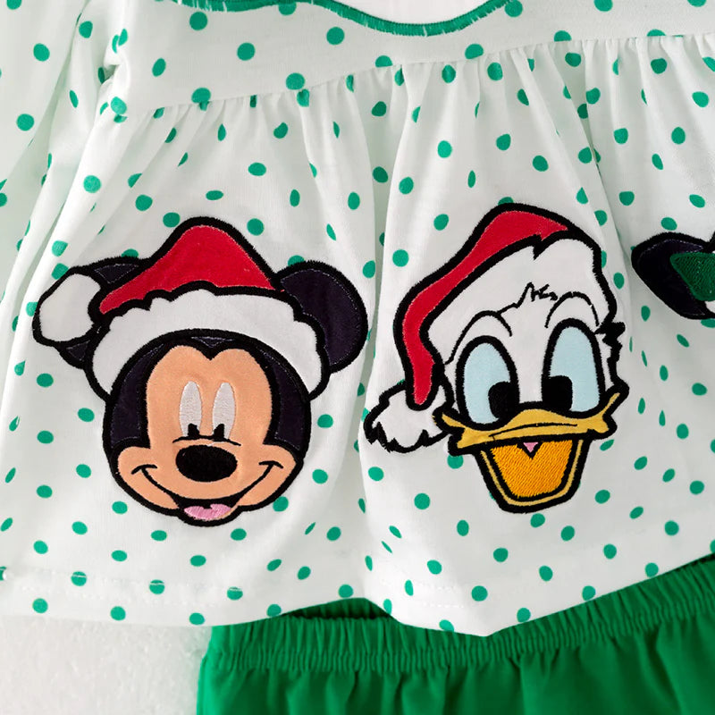 Baby Girls Christmas Cartoon Embroider Romper Set