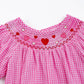 Girl's Baby Pink Heart Embroider Smocked Plaid Romper