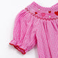 Girl's Baby Pink Heart Embroider Smocked Plaid Romper