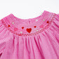 Girl's Pink Heart Embroider Smocked Plaid Dress