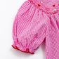 Girl's Pink Heart Embroider Smocked Plaid Dress