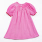 Girl's Pink Heart Embroider Smocked Plaid Dress