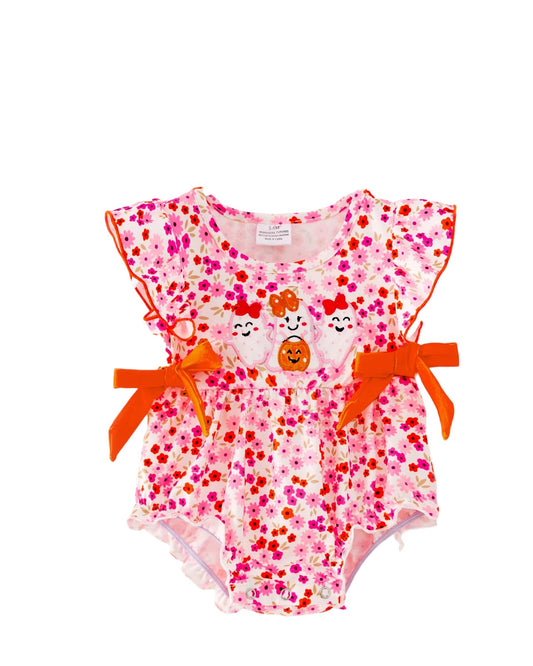 Halloween Floral Ghost Romper with Bows