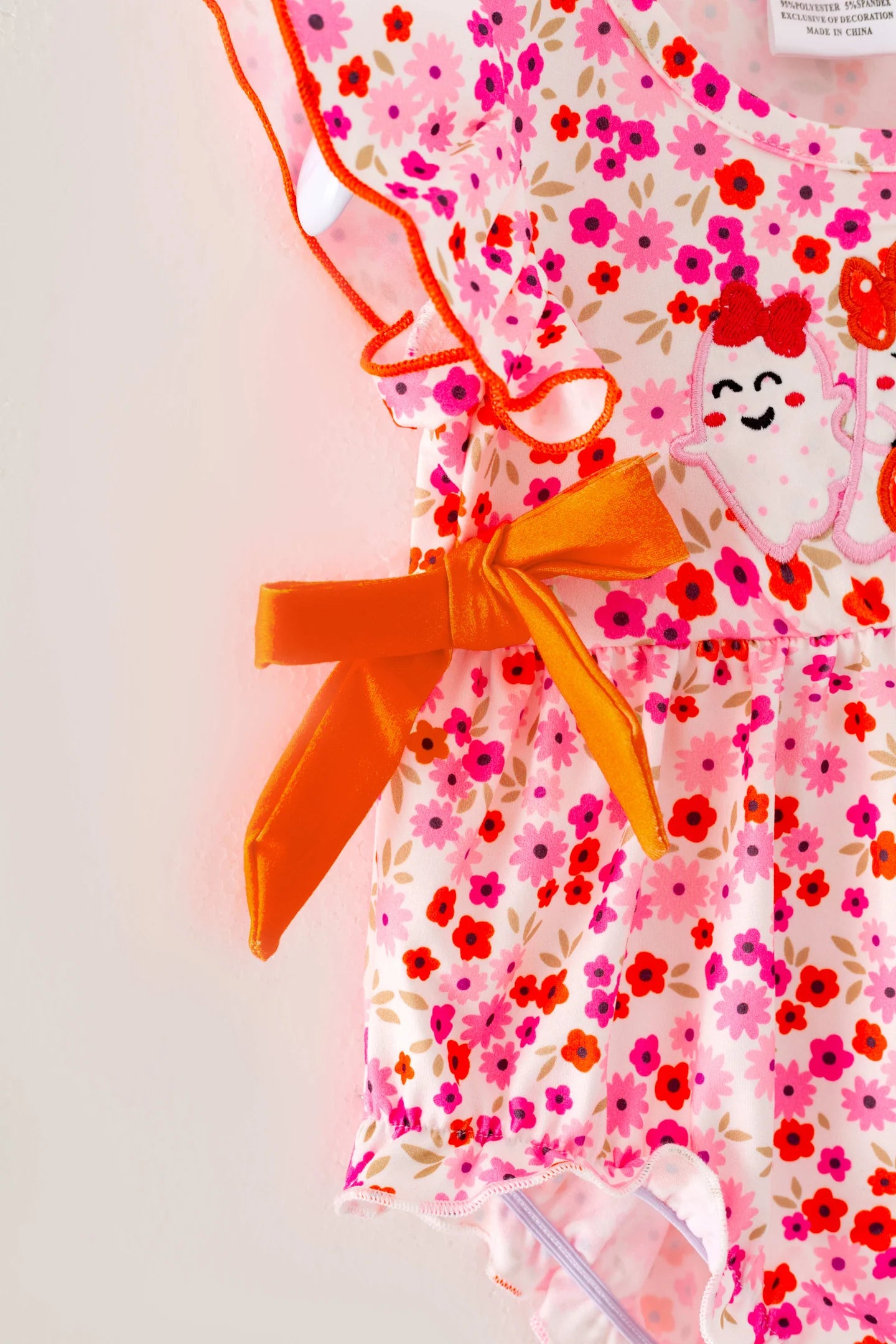 Halloween Floral Ghost Romper with Bows