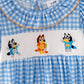 Baby Girls Blue Dog  Cartoon Embroidery Romper
