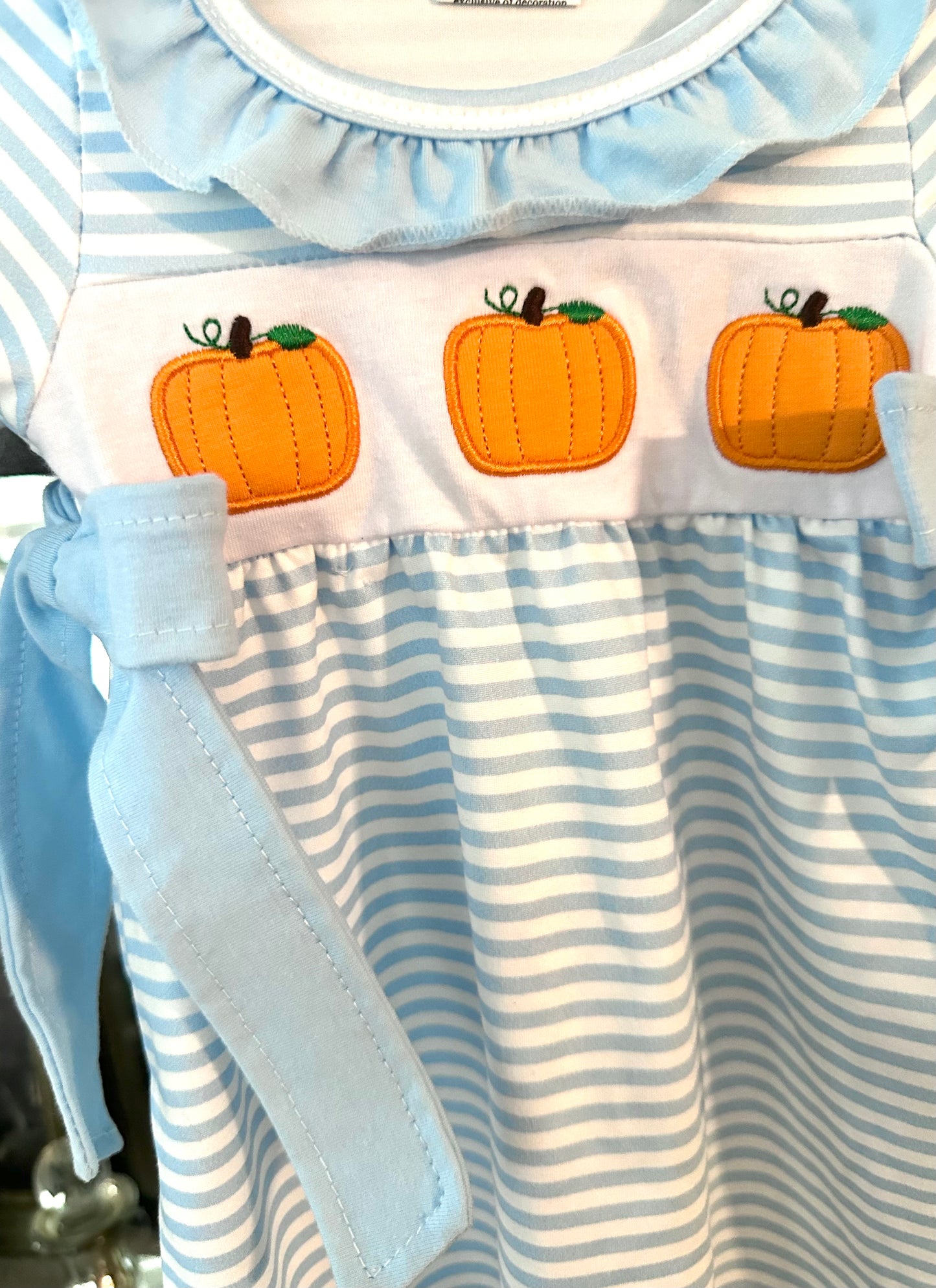 Baby Blue Stripe Pumpkin Dress with Bows