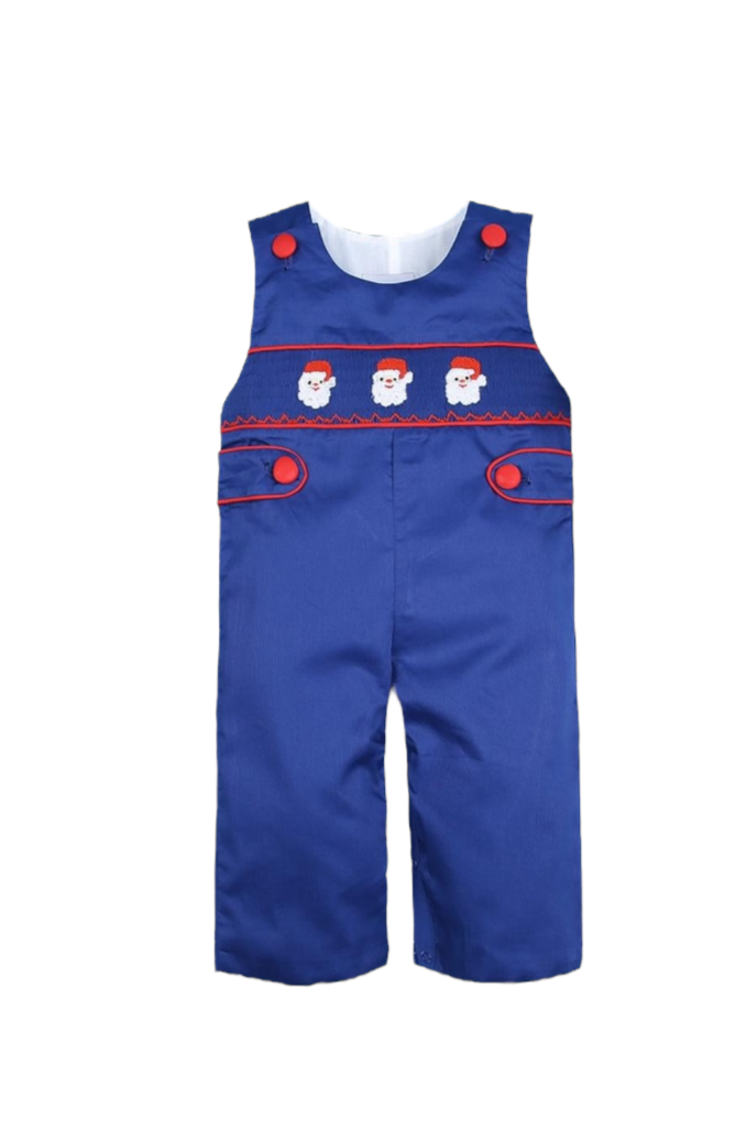 Blue Santa Claus hand smocked boy longall