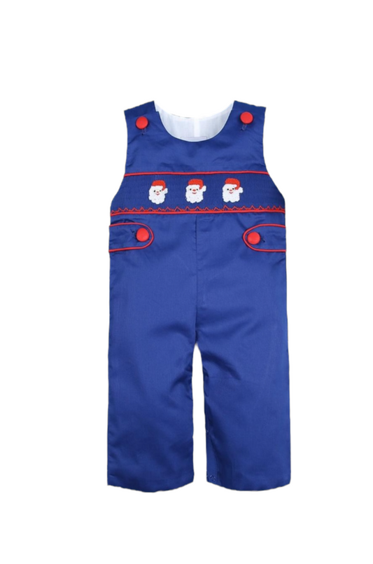 Blue Santa Claus hand smocked boy longall