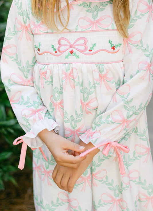Girls Bow Embroidery Dress-Holly Days