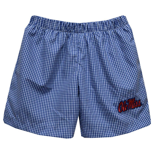 Ole Miss Rebels Embroidered Navy Gingham Pull On Short
