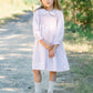 Long Sleeve Khaki with Blue Smocking Dress