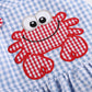 Blue Gingham Crab Ruffle Romper