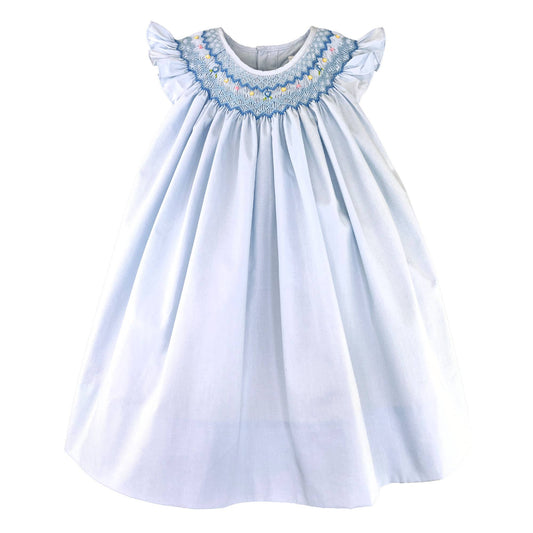 Blue Dress with Bishop Smocking