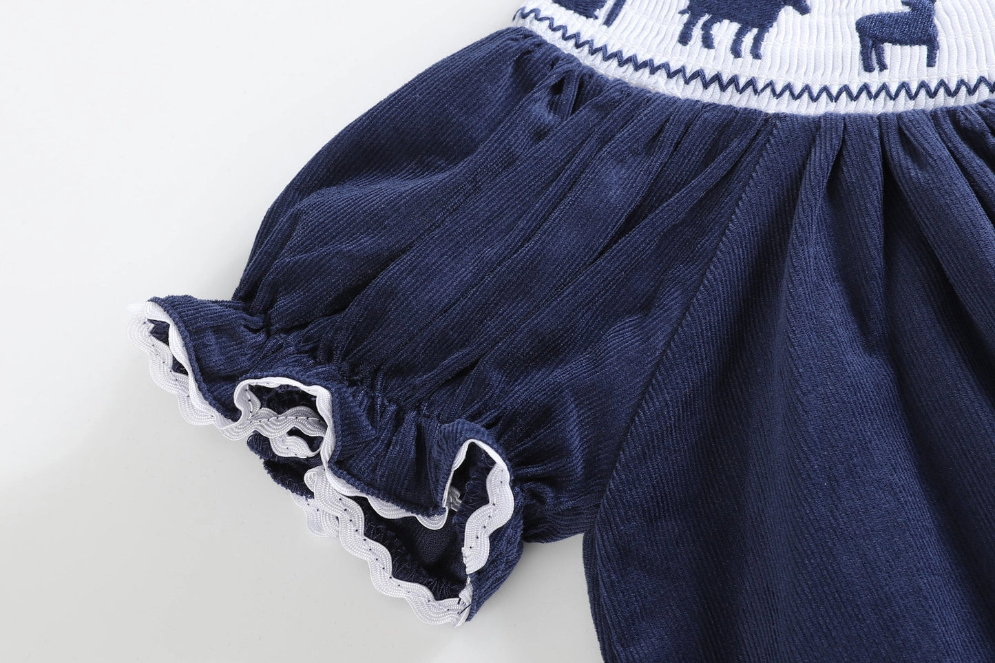 Navy Blue Corduroy Nativity Smocked Bishop Dress