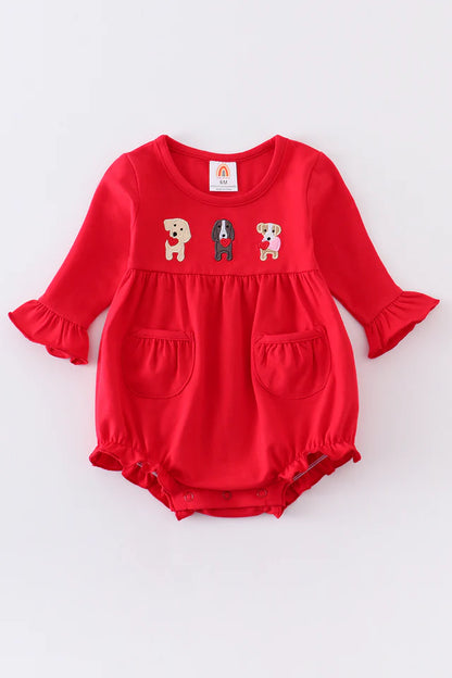 RED VALENTINE'S DAY DOG APPLIQUE BABY BUBBLE