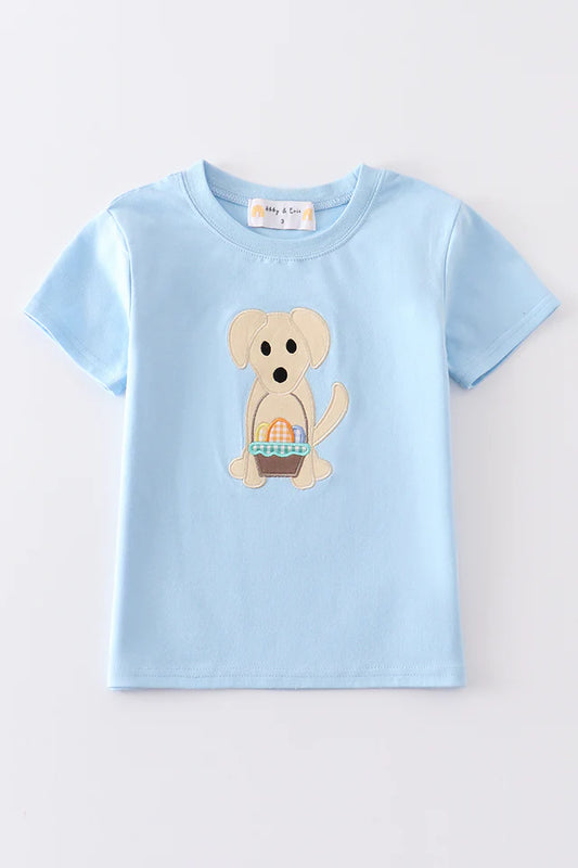 Easter Blue dog applique boy top
