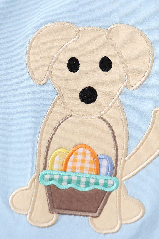 Easter Blue dog applique boy top