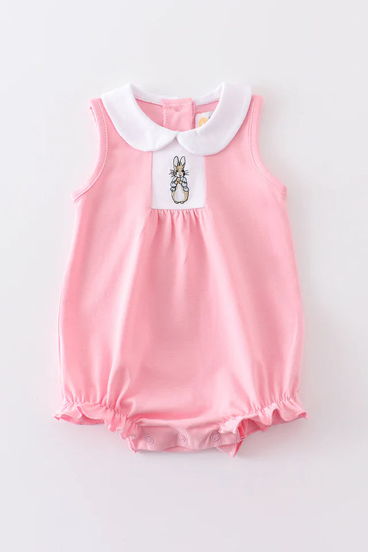 PINK EASTER BUNNY EMBROIDERY GIRL BUBBLE