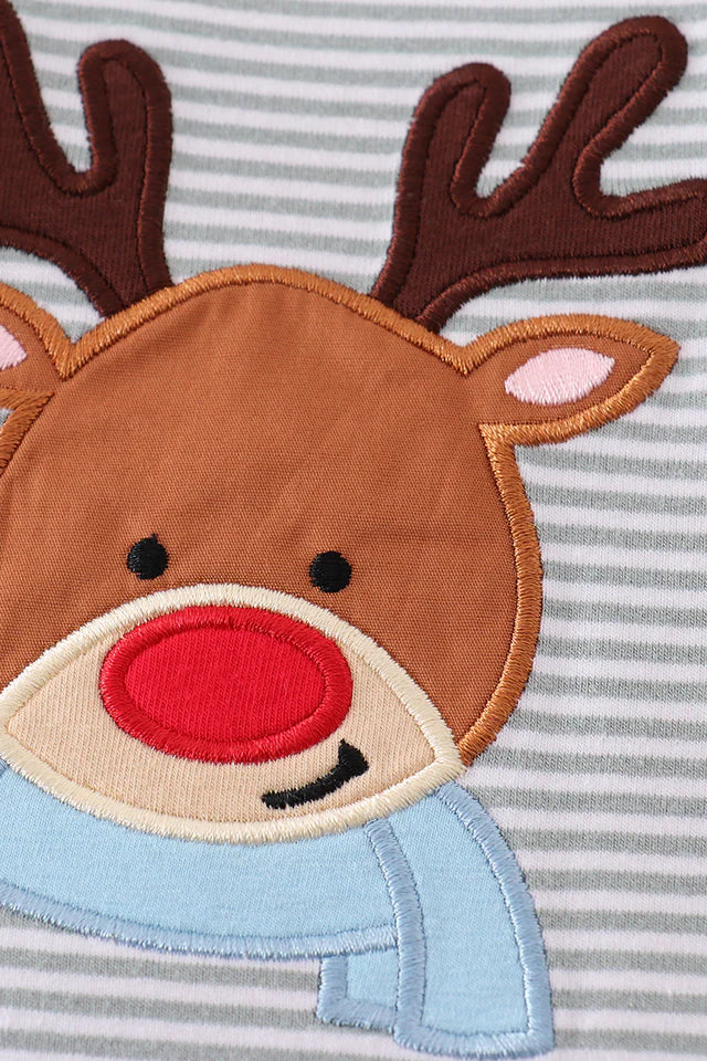 Premium stripe reindeer applique boy romper