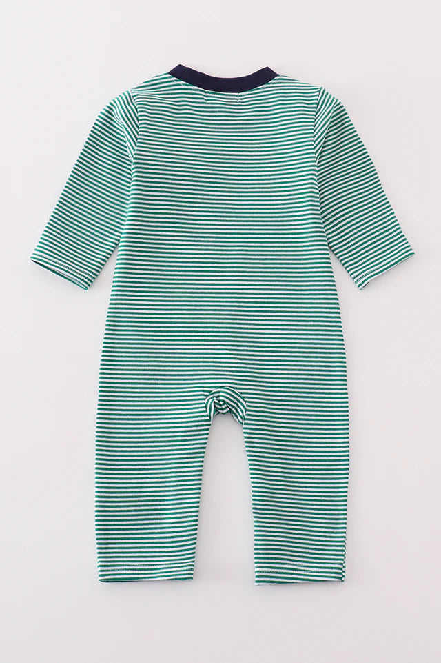 Premium green stripe hunting applique boy romper