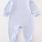Premium blue stripe puppy applique girl romper