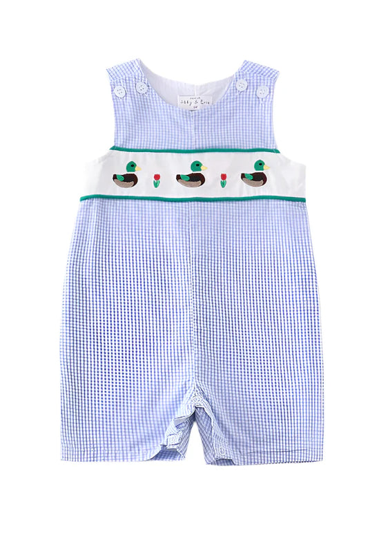 Premium Blue duck embroidery boy gingham jonjon