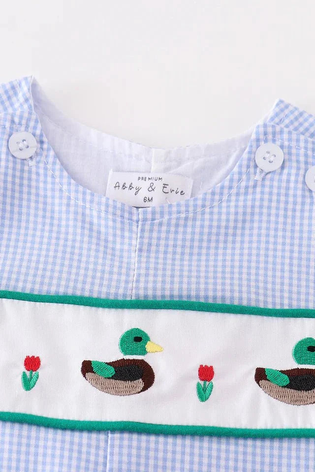 Premium Blue duck embroidery boy gingham jonjon