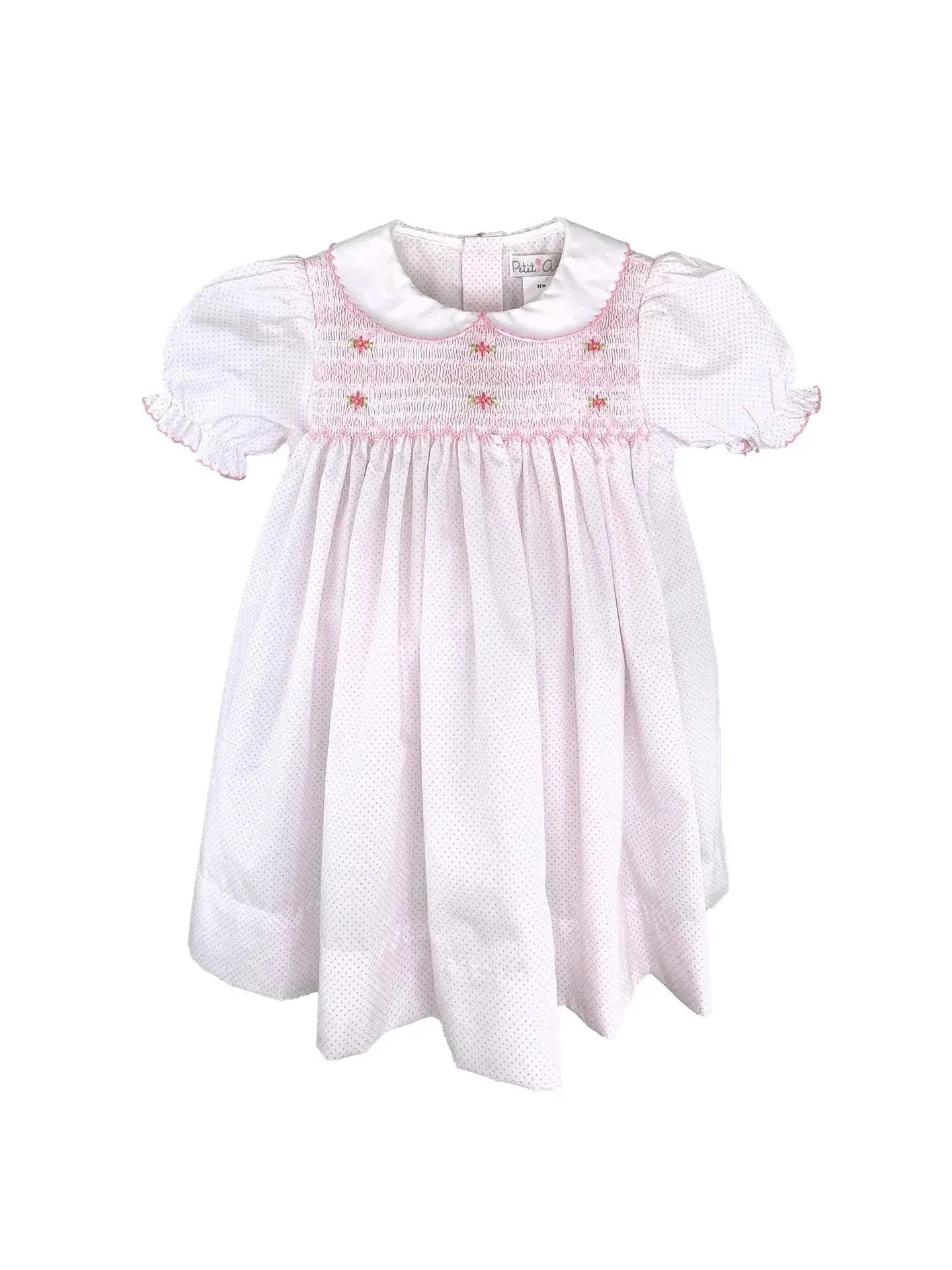 Pink Fully Smocked Dress with Cording and Collar