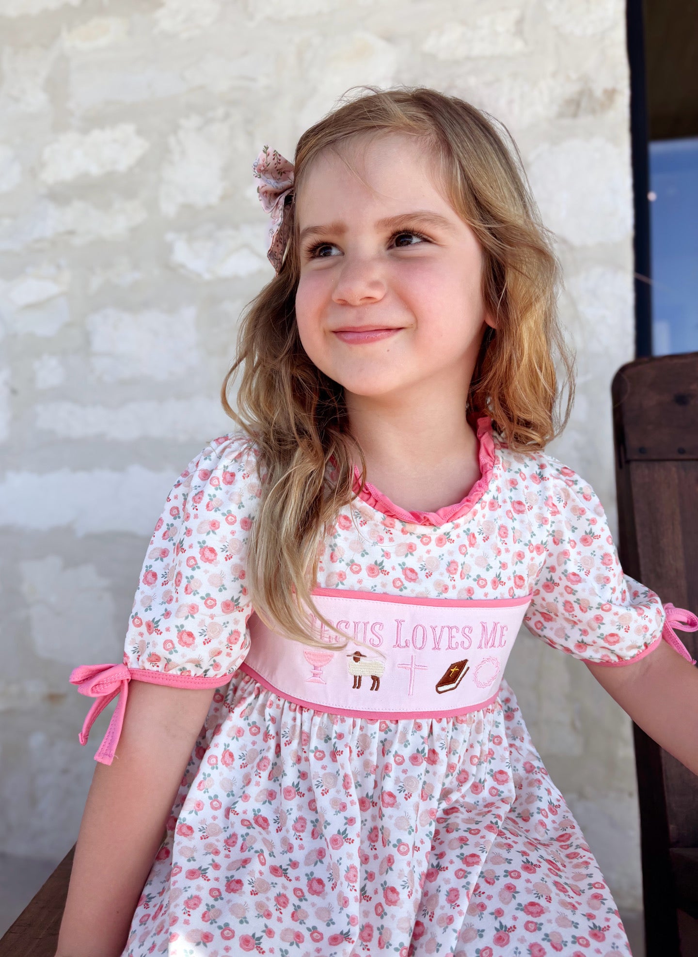 PINK JESUS LOVES ME EMBROIDERY DRESS