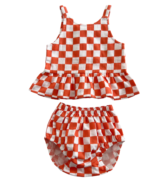 Tangerine Checkerboard / Organic Peplum Se