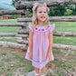 Hand smocked Pink Striped Bow and Crayon Dress