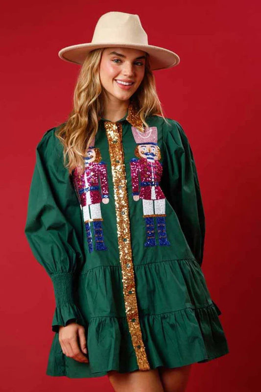 FOREST NUTCRACKER SEQUINS RUFFLE ADULT DRESS