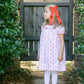 Pink Santa pattern with hand-smocked ruffle girl short sleeves dress