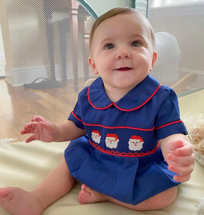Christmas Santa Claus hand smocked boy bubble