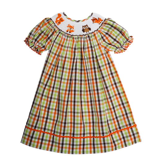 Hand smocked fall animal friends dress