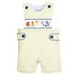 Smocked lion boy yellow striped seersucker shortall