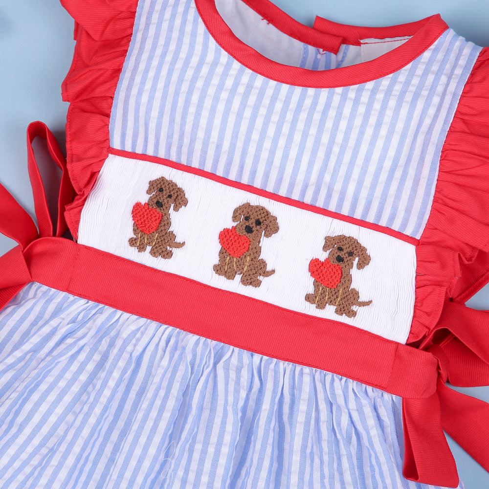 Dogs hand smocked girl dress withbows