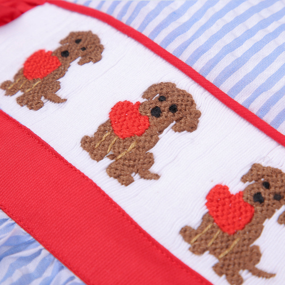 Dogs hand smocked girl dress withbows