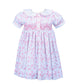 Hand smocked Pink Floral 3 Button Dress