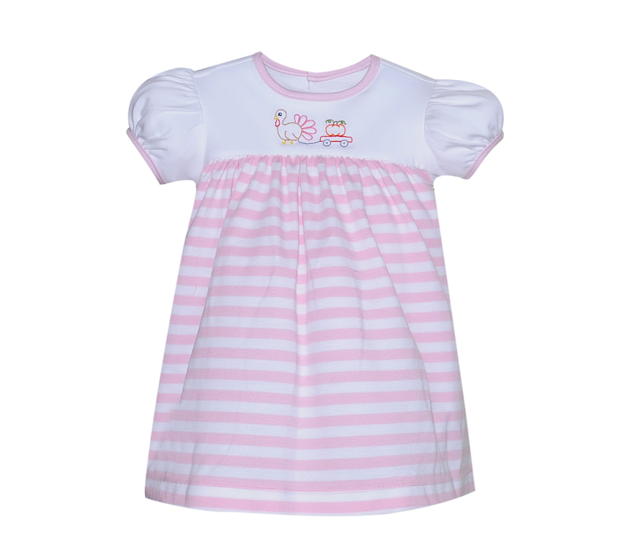 Pink Striped Knit Turkey Pulling Pumpkins Dress