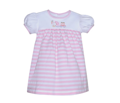 Pink Striped Knit Turkey Pulling Pumpkins Dress