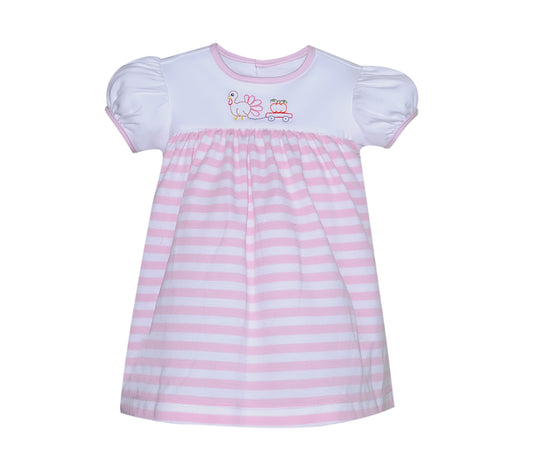 Pink Striped Knit Turkey Pulling Pumpkins Dress