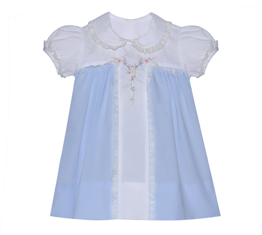 Sophia Blue Dress with Embroiderd florals and Lace
