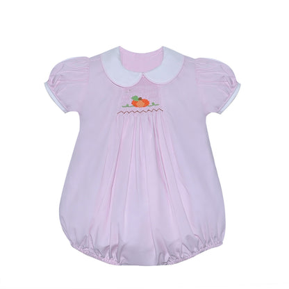 Pink Smocked Pumpkin Girls Bubble